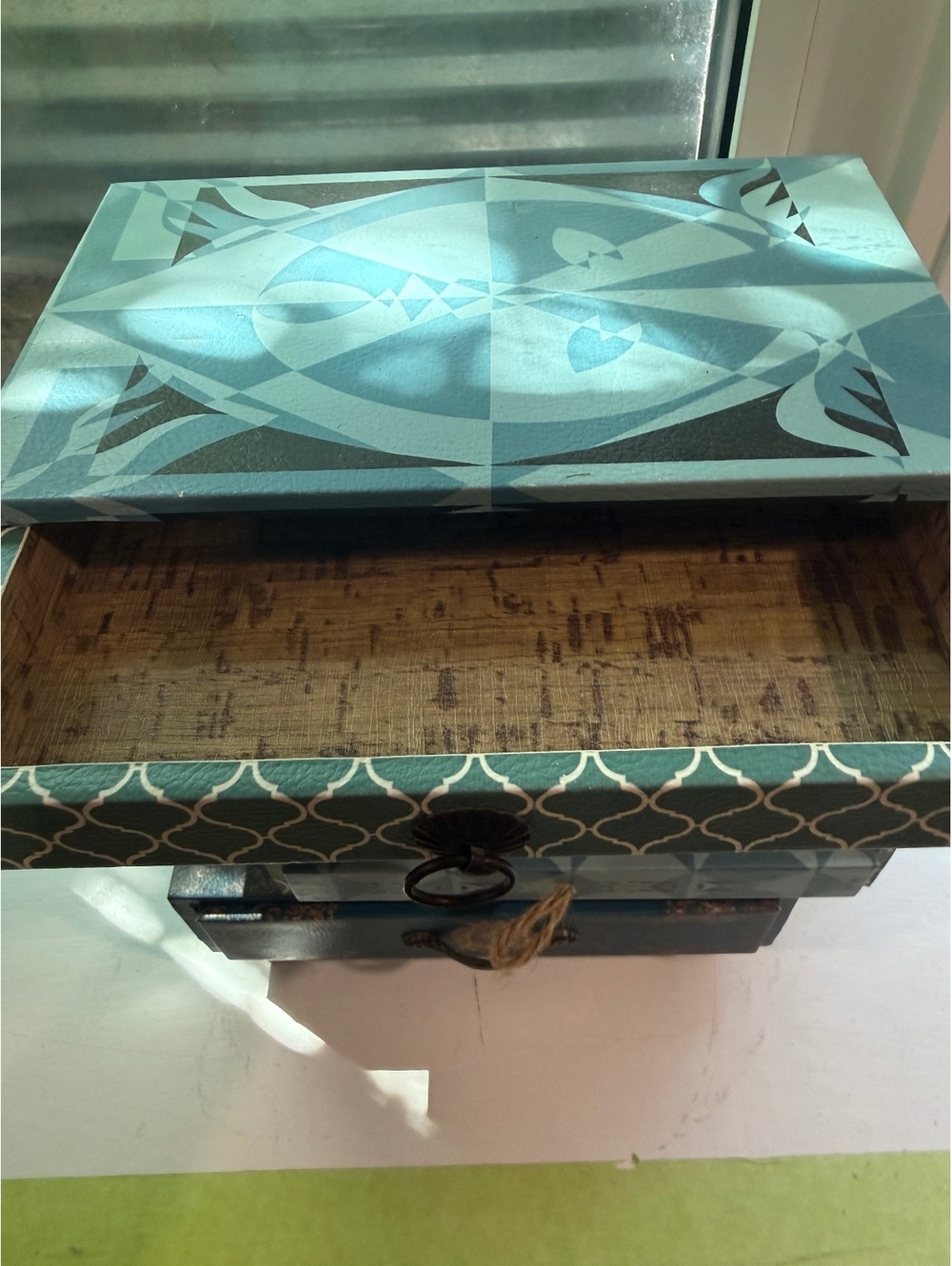 Vintage Style Wooden Jewelry Box Chest – 5 Drawer Decorative Organizer – Teal - Picture 5 of 6